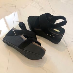 Black Leather Platform Sandals